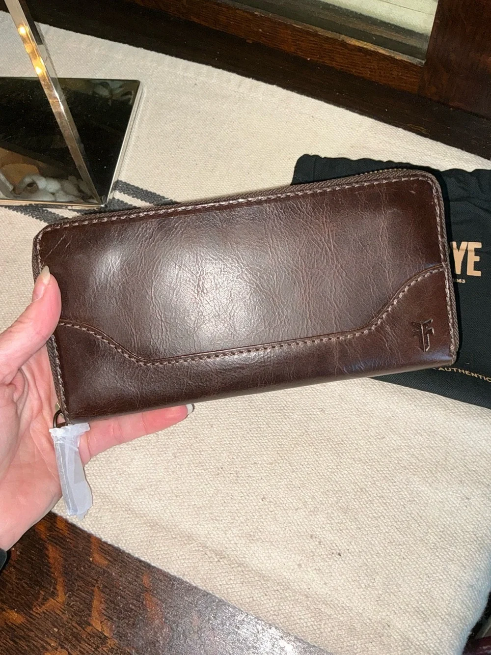 NWT Frye Leather Melissa Zip Around Wallet Dark Brown Retail $158